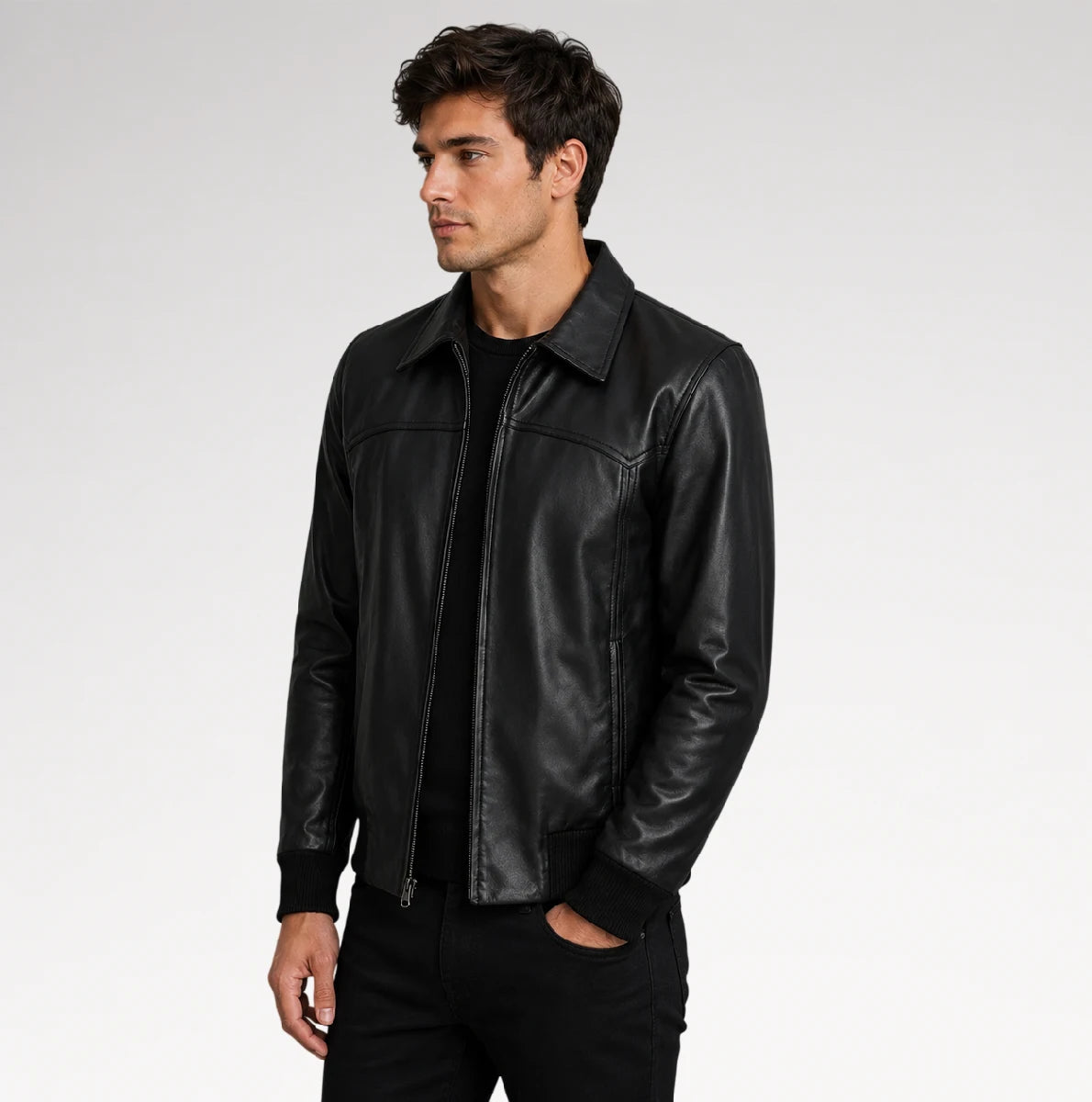 Maschile Black Bomber Leather Jacket