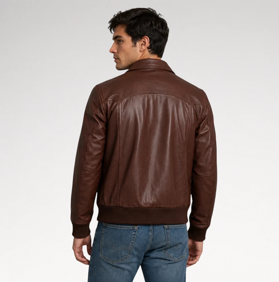Maschile Brown Bomber Leather Jacket Secondary image