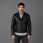 Men Black Quilted Motorcycle Leather Jacket
