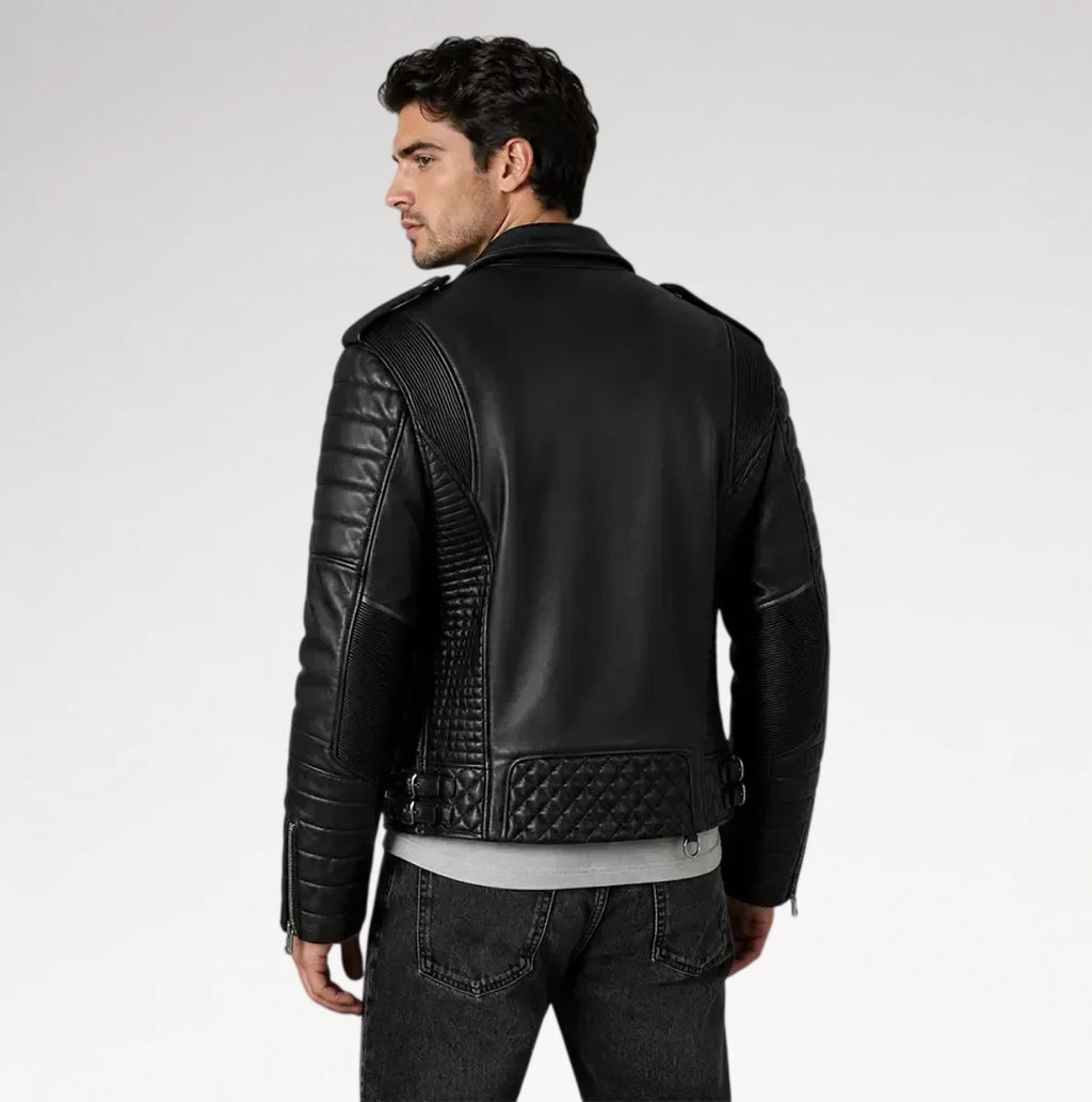 Corsaro Black Quilted Motorcycle Leather Jacket