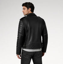 Corsaro Black Quilted Motorcycle Leather Jacket