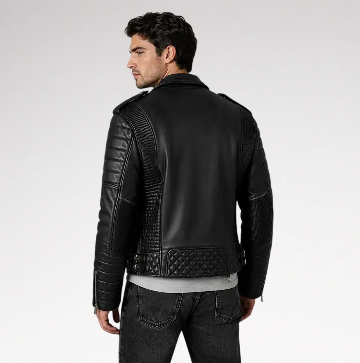 Corsaro Black Quilted Motorcycle Leather Jacket