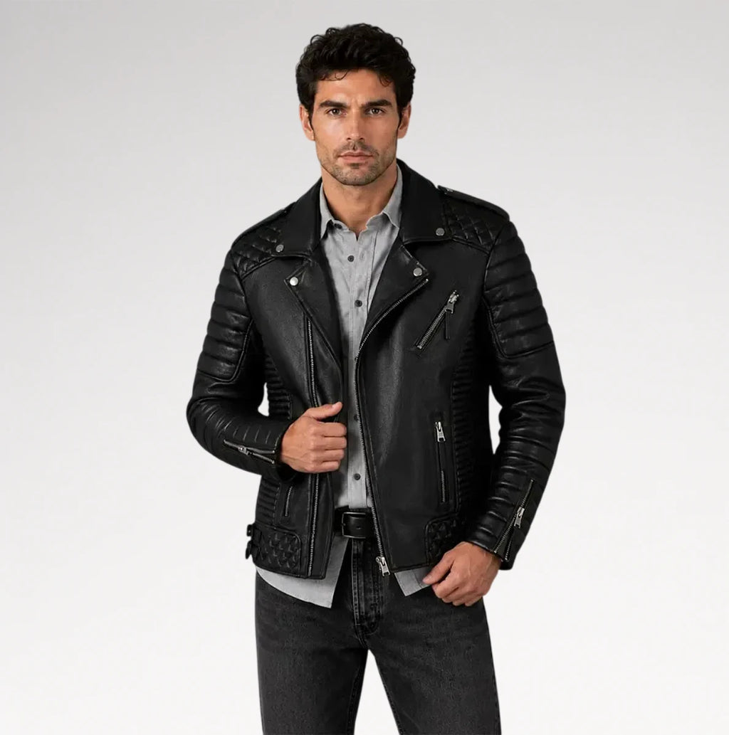 Corsaro Black Quilted Motorcycle Leather Jacket
