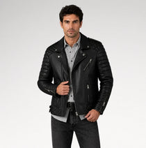 Corsaro Black Quilted Motorcycle Leather Jacket