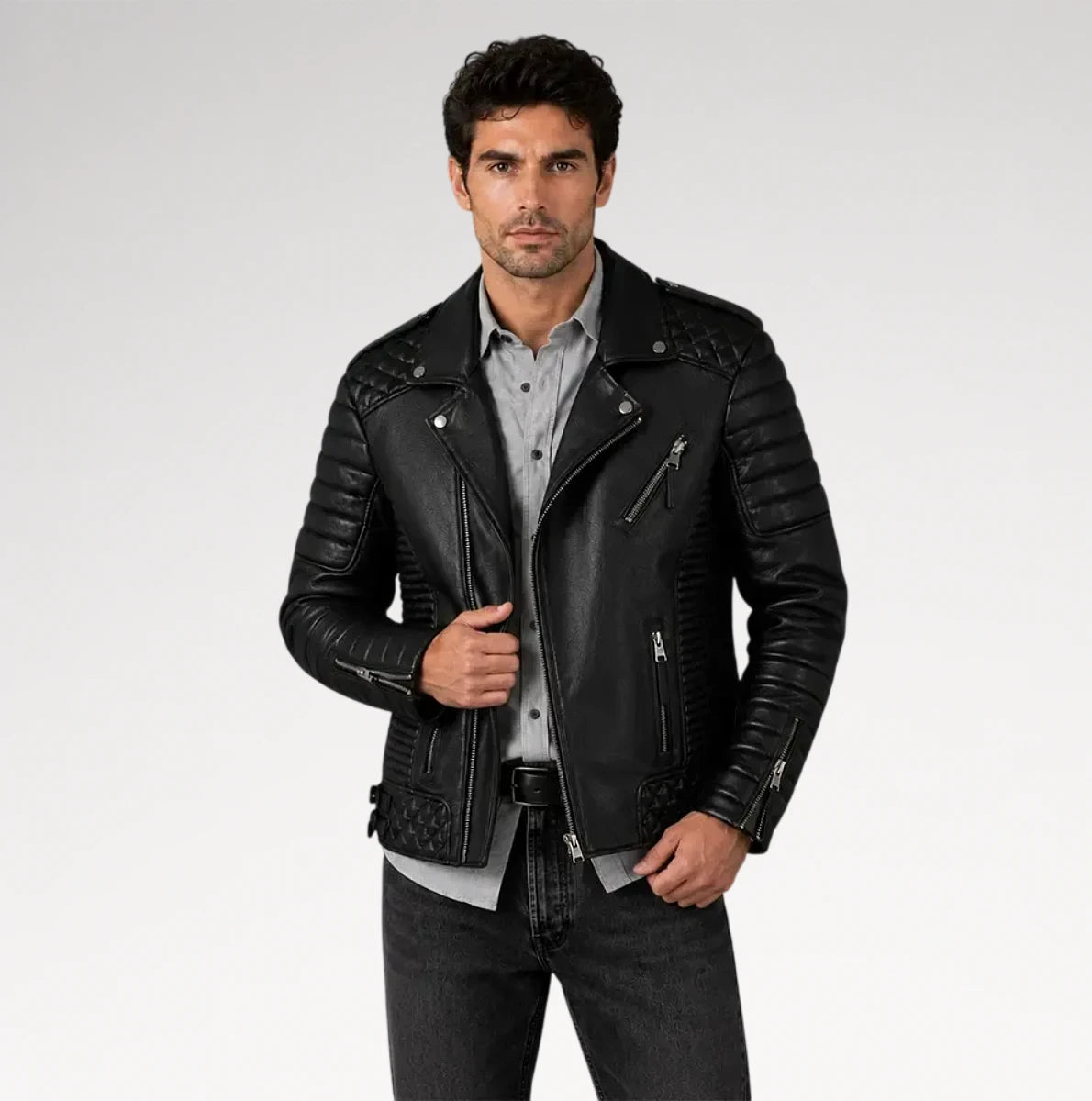 Corsaro Black Quilted Motorcycle Leather Jacket