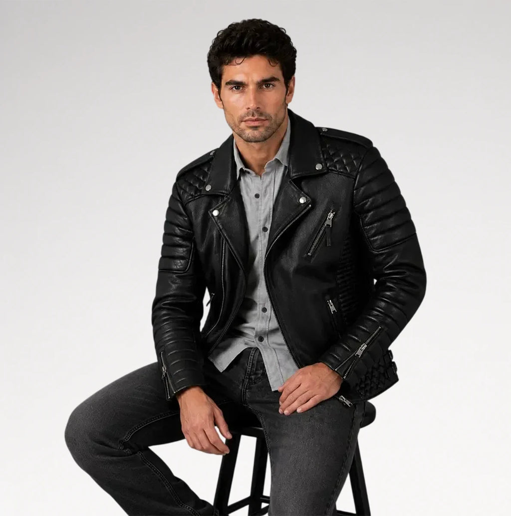 Corsaro Black Quilted Motorcycle Leather Jacket
