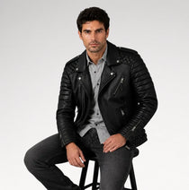 Corsaro Black Quilted Motorcycle Leather Jacket