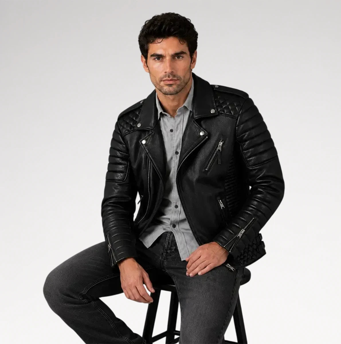 Corsaro Black Quilted Motorcycle Leather Jacket