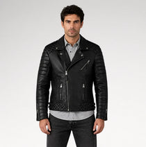 Corsaro Black Quilted Motorcycle Leather Jacket