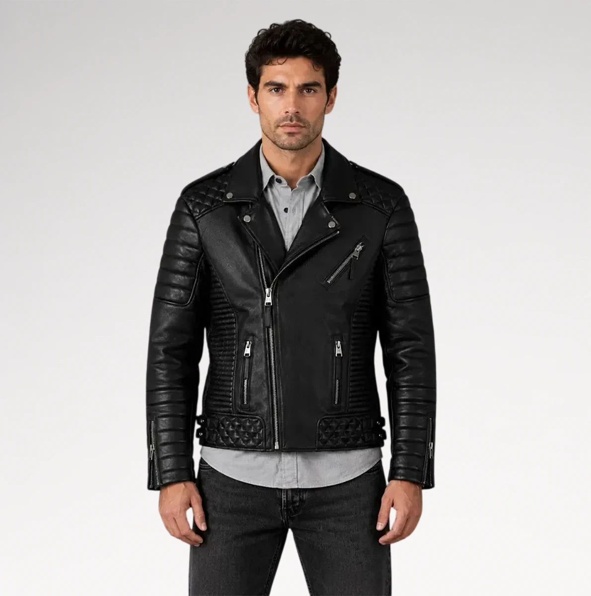 Corsaro Black Quilted Motorcycle Leather Jacket