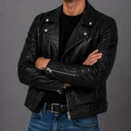 Men Black Motorcycle Leather Jacket