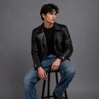Men Black Slim Fit Biker Leather Jacket