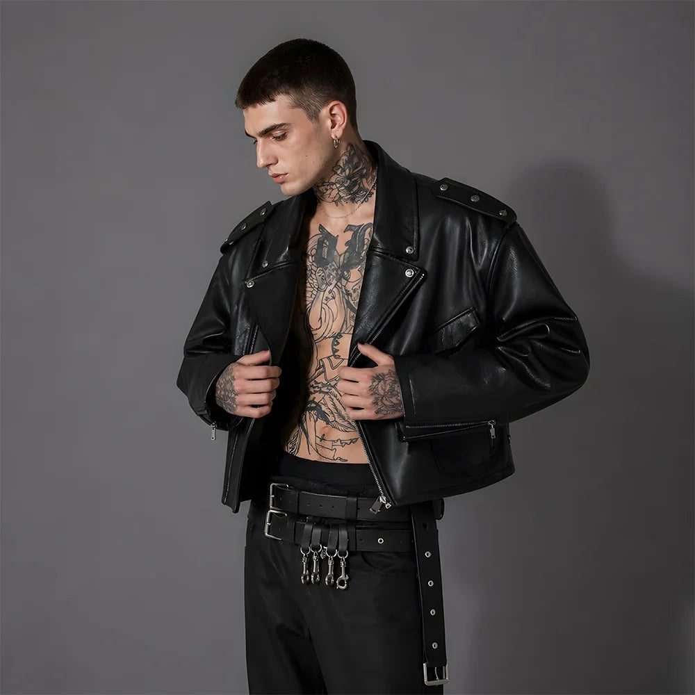 Unisex Black Oversized Biker Leather Jacket