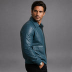 Men Blue Bomber Sheepskin Leather Jacket