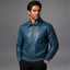 Men Blue Bomber Sheepskin Leather Jacket