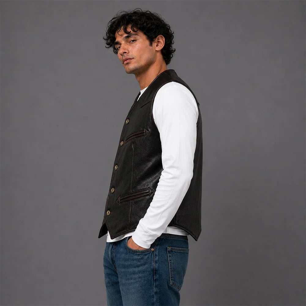 Men Vintage Dark Brown Leather Vest