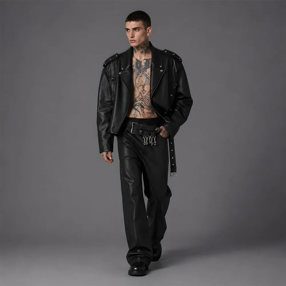 Unisex Black Oversized Biker Leather Jacket