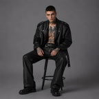 Unisex Black Oversized Biker Leather Jacket