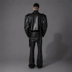 Unisex Black Oversized Biker Leather Jacket
