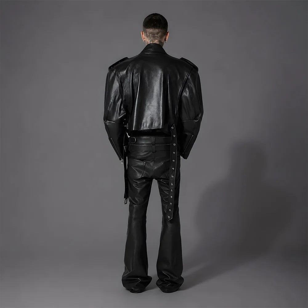 Unisex Black Oversized Biker Leather Jacket
