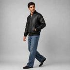 Unisex Black Varsity Real Leather Jacket