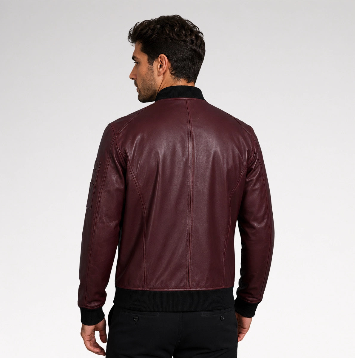 Grezzo Burgundy Bomber Waxed Leather Jacket