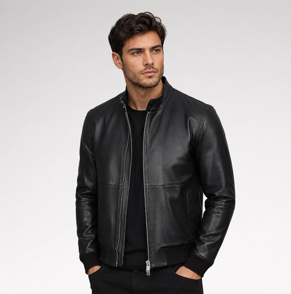 Volo Black Bomber Leather Jacket
