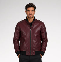 Grezzo Burgundy Bomber Waxed Leather Jacket