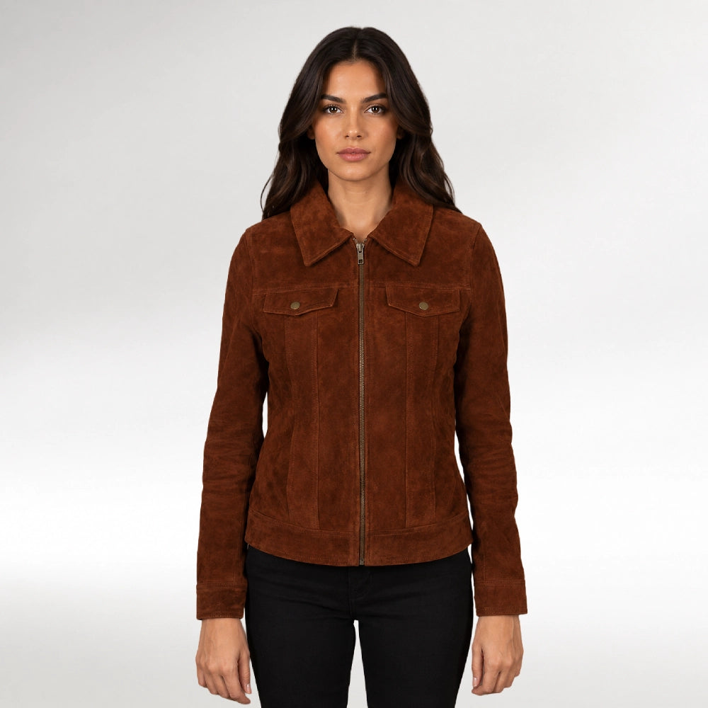 Moda Brown Suede Trucker Jacket