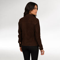 Moda Dark Brown Suede Trucker Jacket