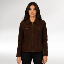 Moda Dark Brown Suede Trucker Jacket