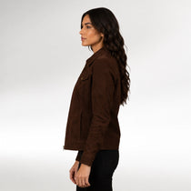 Moda Dark Brown Suede Trucker Jacket