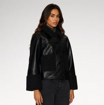 Montone Black Faux Shearling Leather Jacket