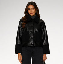 Montone Black Faux Shearling Leather Jacket