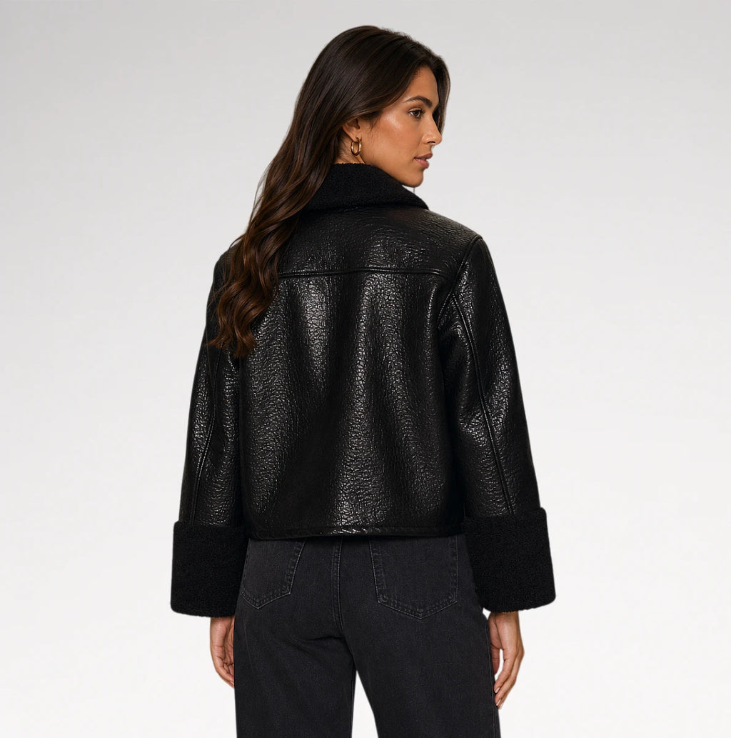 Montone Black Faux Shearling Leather Jacket