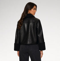Montone Black Faux Shearling Leather Jacket