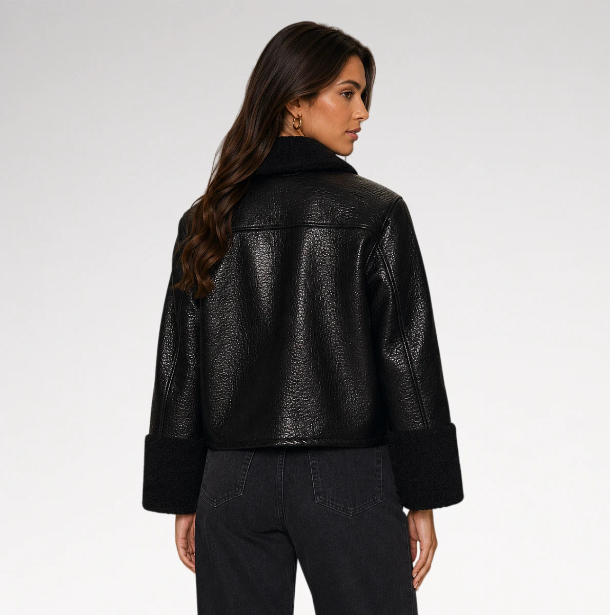 Montone Black Faux Shearling Leather Jacket