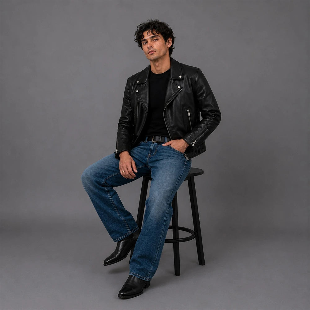 Men Black Motorcycle Leather Jacket