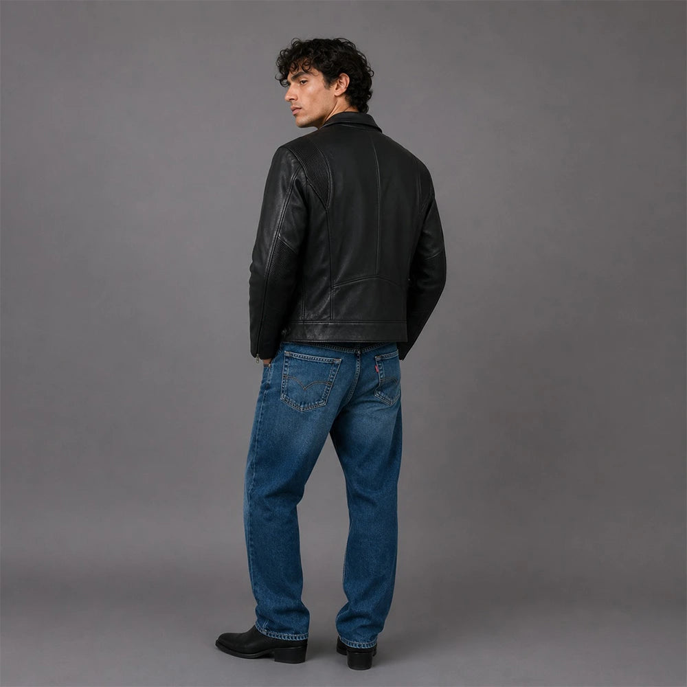 Men Black Motorcycle Leather Jacket