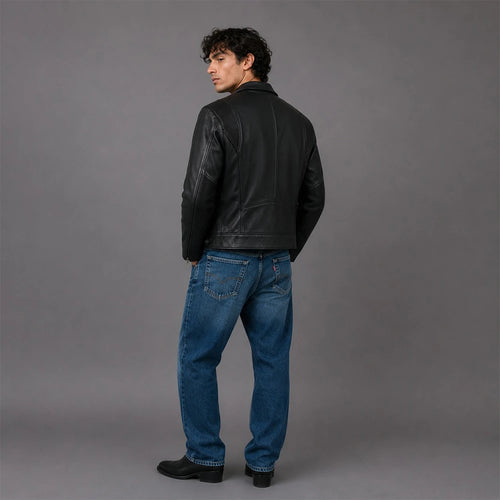 Men Black Quilted Motorcycle Leather Jacket