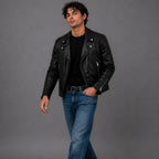 Men Black Motorcycle Leather Jacket