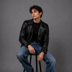Men Black Slim Fit Biker Leather Jacket