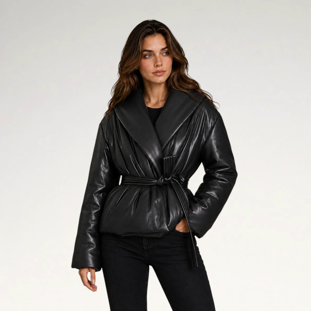 Nera Black Puffer Leather Jacket
