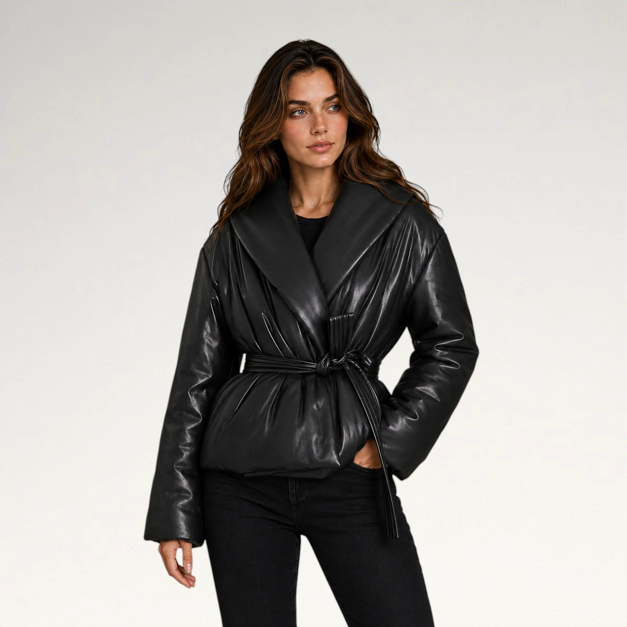 Nera Black Puffer Leather Jacket