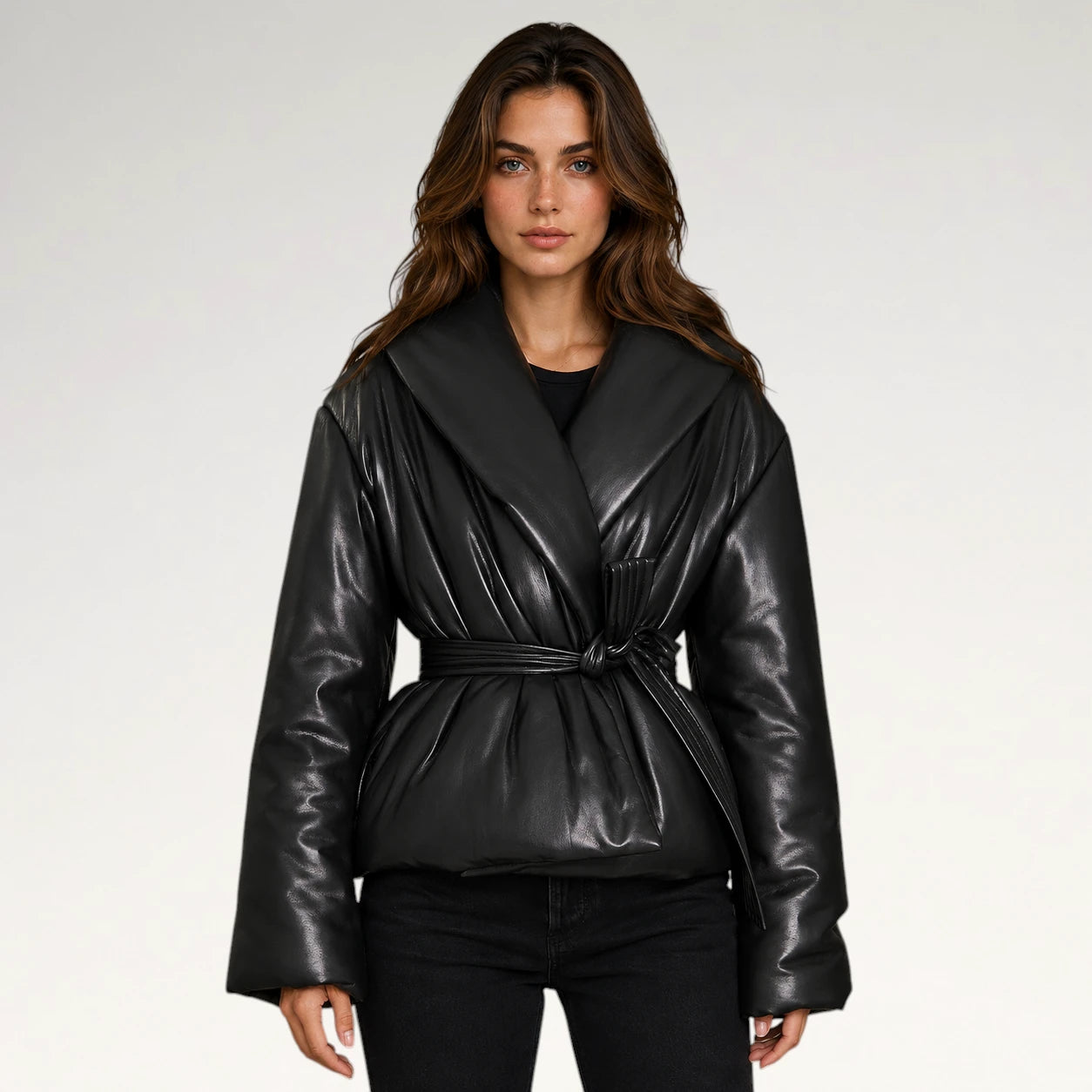 Nera Black Puffer Leather Jacket