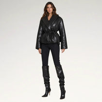 Nera Black Puffer Leather Jacket