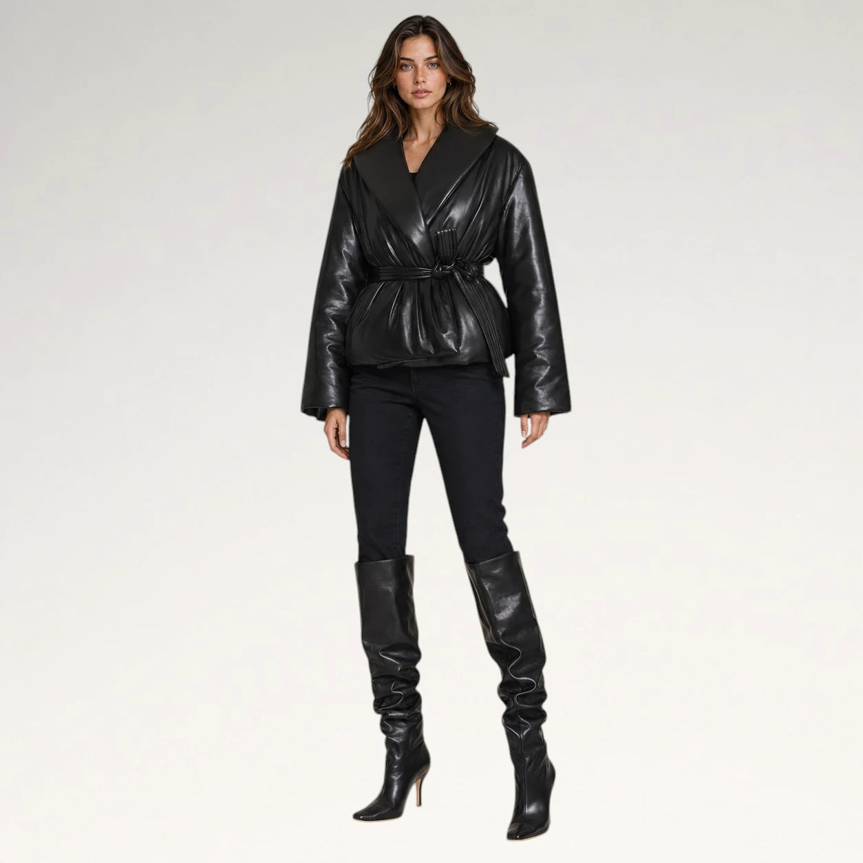 Nera Black Puffer Leather Jacket