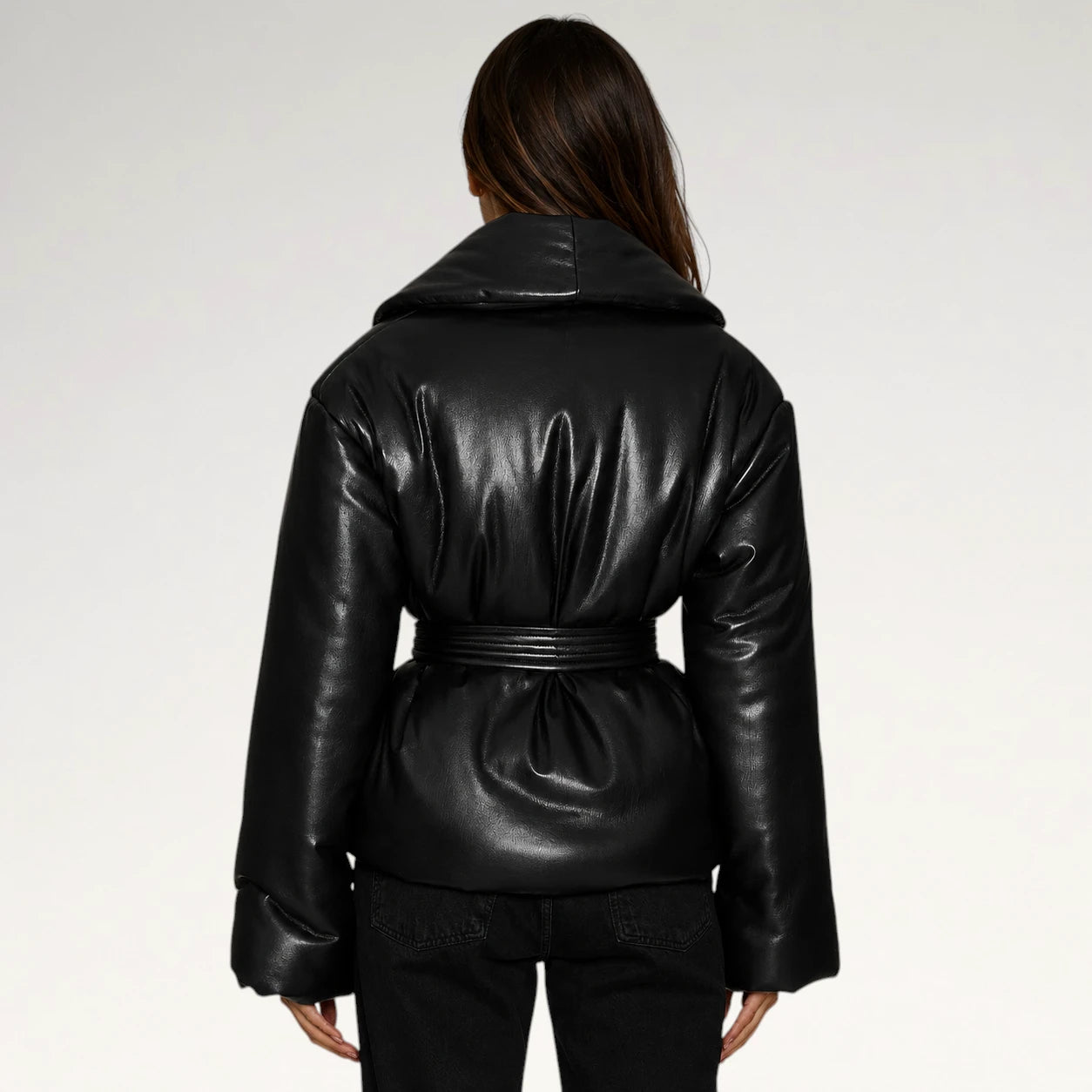 Nera Black Puffer Leather Jacket