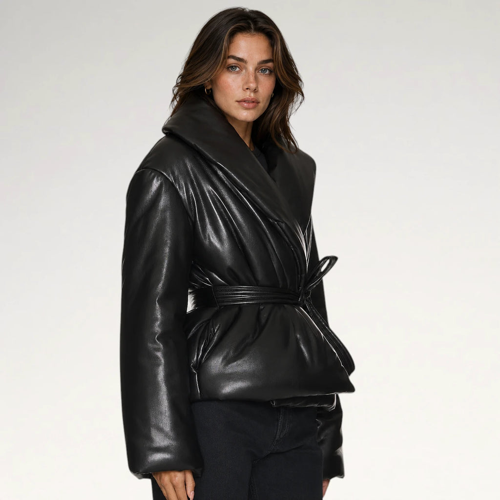 Nera Black Puffer Leather Jacket