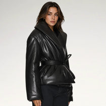 Nera Black Puffer Leather Jacket